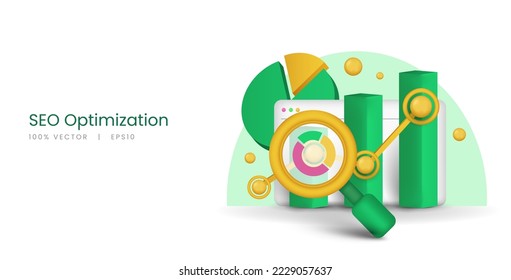 3d vector business marketing analysis. Seo optimization and business targets.