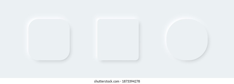 3D Vector Buttons Neumorphic Design. Geometric Shapes: Circle, Square, 
Rectangle White Background With Light Shadows. Web Elements Geometry Modern Trend Tree-dimensional Design.