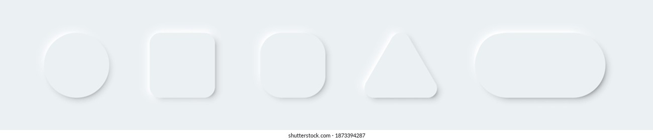 3D Vector Buttons Neumorphic Design. Geometric Shapes: Circle, Square, 
Rectangle White Background With Light Shadows. Web Elements Geometry Modern Trend Tree-dimensional Design.