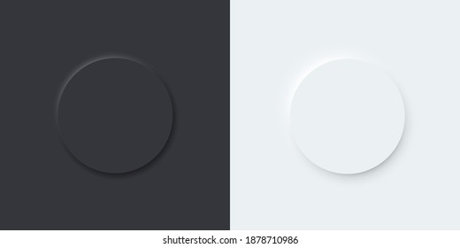 3D vector buttons neumorphic design. Geometric shapes: circle, square, 
rectangle black, dark, white background with light shadows. Web elements geometry modern trend tree-dimensional design.