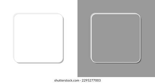 3D vector buttons with white and grey colors. White and grey square frame with shadow on a gray background. Rectangle with white and grey background with light shadows