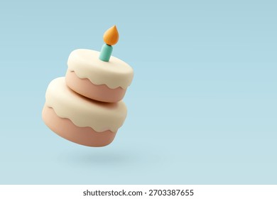  Bolo vetor 3D com vela, celebração, festa, Feliz Natal e Ano Novo conceito de saudação. Vetor Eps 10.