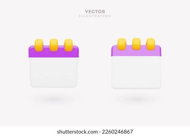 3d vector calendar icon in realistic cartoon style. Cute, shiny calendar on white background. 