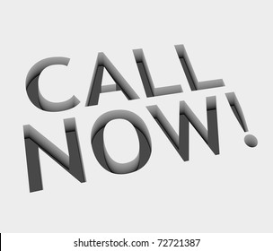 3d vector call now text design with isolated on white.