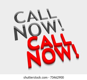 3d vector call now text design with isolated on white.