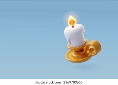 3d Vector Candle in gold candlestick, Candle holder in Glod, Merry Christmas and Happy new year concept. Eps 10 Vector.