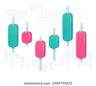3D vector candlestick charts fluctuate with the world economic index.