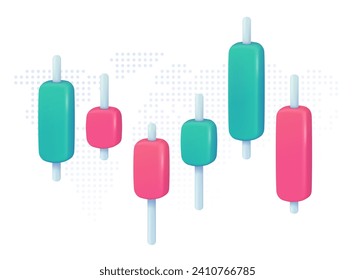 3D vector candlestick charts fluctuate with the world economic index.