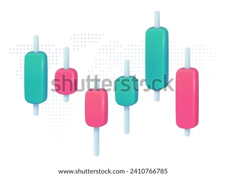 3D vector candlestick charts fluctuate with the world economic index.