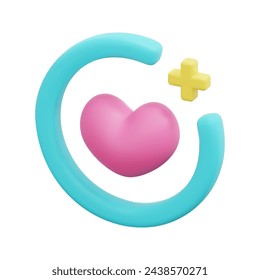 3d vector care icon. Isolated on white background. 3d heart, love and valentine  concept. Cartoon minimal style. 3d heart icon vector render illustration.