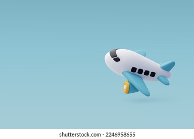 3d Vector Cartoon Airplane, Summer Journey, Time to Travel concept. Eps 10 Vector.