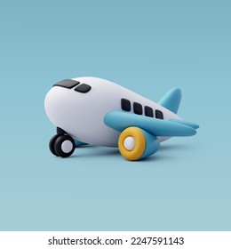 3d Vector Cartoon Airplane, Summer Journey, Time to Travel concept. Eps 10 Vector.