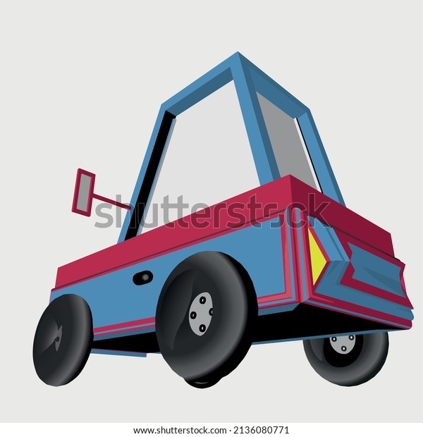 3D vector cartoon car. Rear view of the\
car. Hand drawn 3D car. Sweet animation car.\
\
