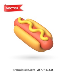 Perro caliente de la historieta del Vector 3D con la mostaza