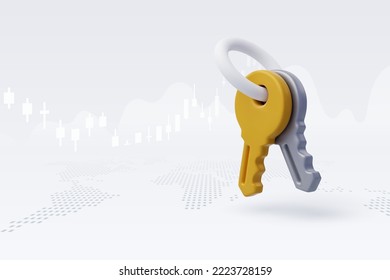 3d Vector Cartoon keys in gold and silver, Rent housing, loan, mortgage or property banner. Eps 10 Vector.