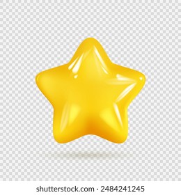 3d vector Cartoon lucky star  shiny gold or yellow star isolated on white background. Design concept for rating, games app, ads, premium, shining, VIP, high level and rank. 3d vector illustration.