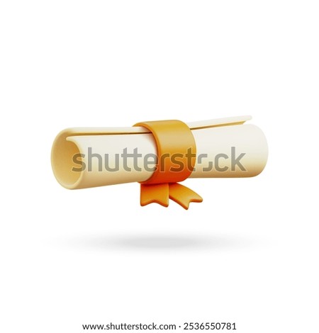 3d vector cartoon paper scroll with ribbon. Graduation diploma. Certificate.