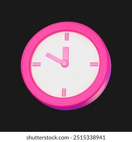 3D Vector de dibujos animados simple icono redondo reloj rosa