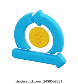 3d vector cash flow icon. Isolated on white background. 3d investment, business and finance concept. Cartoon minimal style. 3d coin with arrows icon vector render illustration.