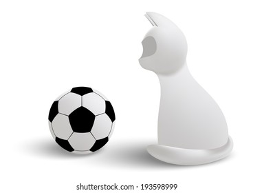 3d vector cat with a ball isolated on white background. gradient mash