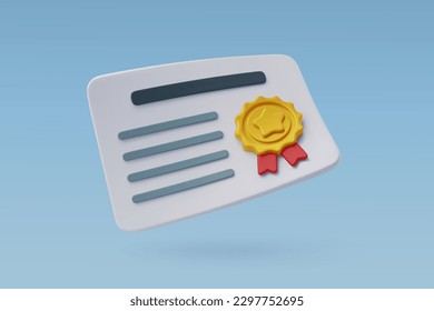 3d Vector Certificate with Stamp and Ribbon bow, Achievement, Award, Grant, Back to school concept. Eps 10 Vector.