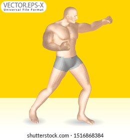3d Vector character realistic of stylish bodybuilder Punching style from the left pose. stylish bodybuilder presentation mockup. Gestures character vector design.