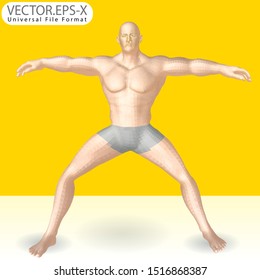 3d Vector character realistic of stylish bodybuilder Front Double hands pose. stylish bodybuilder presentation mockup. Gestures character vector design.