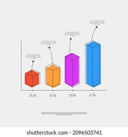 3D Vector Chart bar or graph chart with sketch doodling style in a black line graphic design, suit for business and finance or education purpouse