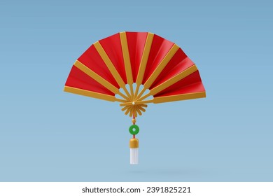 3d Vector Chinese hand fan red, Chinese New Year concept. Eps 10 Vector.