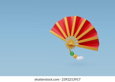 3d Vector Chinese hand fan red, Chinese New Year concept. Eps 10 Vector.