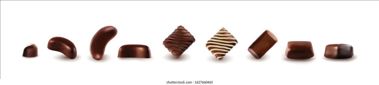 3d Vector Chocolates Collection Isolated on White Background. Set of Realistic Chocolate Sweets and Candies from Boxes