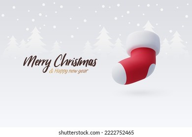 3d Vector Christmas stocking, sock, Merry Christmas or New Year greeting concept. Eps 10 Vector.