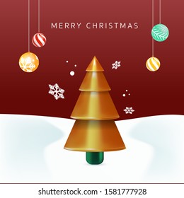 3d vector of christmas tree metallic decoration 