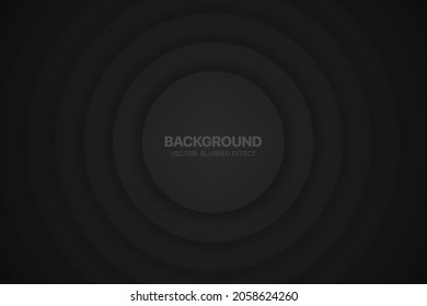 3D Vector Circles Minimalist Black Abstract Background With Blurred Effect. Circular Composition Dark Gray Minimalism Style Wallpaper. Dark Grey Technology Pattern Blank Backdrop For Business