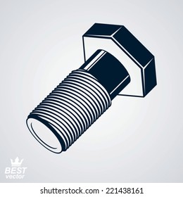 3d vector classic bolt. Detailed graphic industry element - screw, dimensional web built and manufacturing illustration.