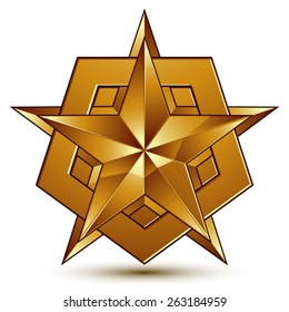 3d vector classic royal symbol, sophisticated golden star emblem isolated on white background, glossy aurum element.