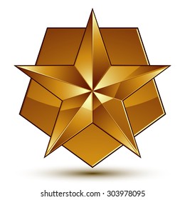 3d vector classic royal symbol, sophisticated golden star emblem isolated on white background, glossy golden element.