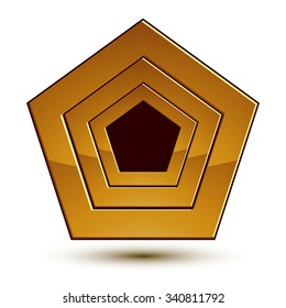 3d vector classic royal symbol, sophisticated golden round emblem with stars isolated on white background, glossy aurum element.