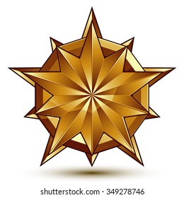 3d vector classic royal symbol, sophisticated golden star emblem isolated on white background, glossy aurum element.