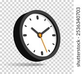 3d vector clock icon in flat style, timer on transparent background. Business watch. Design element for you project