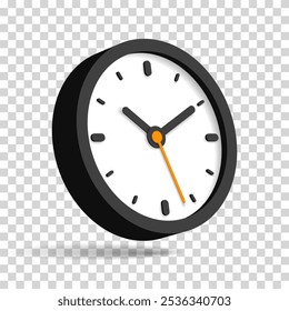 3d vector clock icon in flat style, timer on transparent background. Business watch. Design element for you project