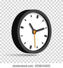 3d vector clock icon in flat style, timer on transparent background. Business watch. Design element for you project