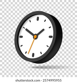 3d vector clock icon in flat style, time on transparent background. Business watch. Design element for you project