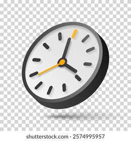 3d vector clock icon in flat style, time on transparent background. Business watch. Design element for you project