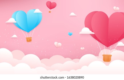 3d Vector Cloud Of Love And Valentine Day With Heart Balloon Scene, Minimal Gift Love And Cloud Scene 3d. Valentine Minimal Style. Background Vector 3d Pink Rendering Cloud And Minimal Pink Love Scene