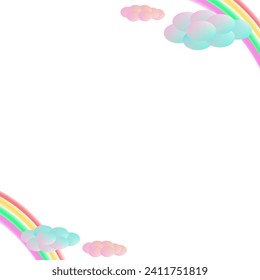 Vector 3D Con Nubes Y Colores Pastel Arcoiris En Fondo Blanco Cartel Para Niños, Tarjeta, Publicación En Medios Sociales