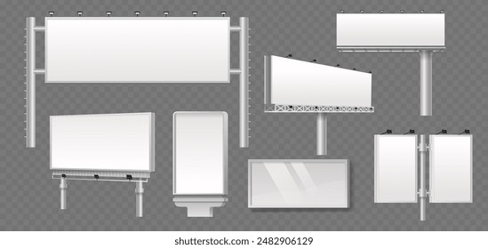 3D-Vektorgrafik Kollektion von verschiedenen Blanko-Plakatwänden und digitalen Werbeträgern isoliert auf transparentem Hintergrund