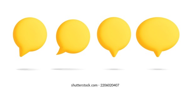 3d vector collection yellow chat bubble box different shape realistic render design. Round, oval Chat speech box, message, talk, Social network communication concept art. Isolated on white background.