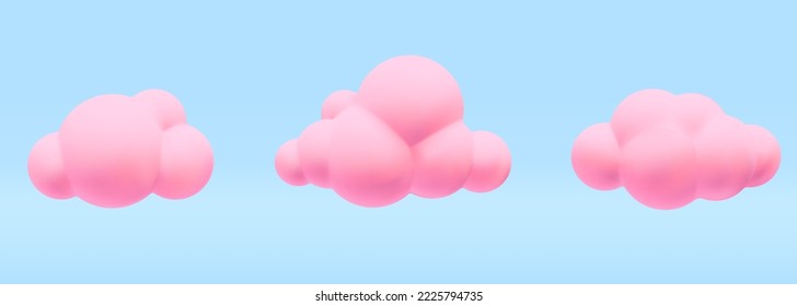 3d vector collectionpink fluffy vanilla fantasy cloud isolated on blue background illustration design. Soft realistic cartoon render fairy tale sky icon. 
