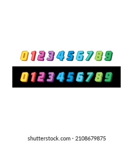 3d vector colorful 0-9 numbers. 3d colored numbers 0-9 on white and black background